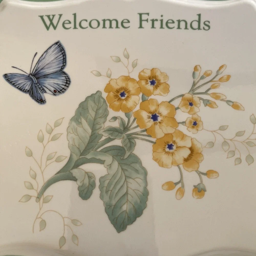 Lenox Butterfly Meadow Trivet Blue Yellow 885909 Welcome Friends‎ Flowers Tag
